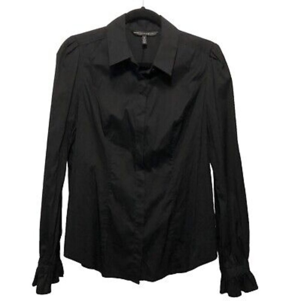 WHBM Solid Black Button Down Long Sleeve Top Size 4